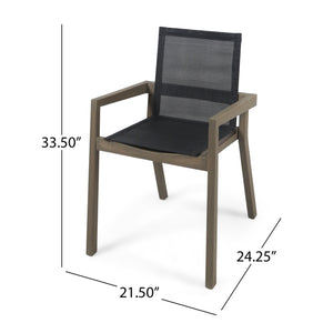 English Elm Christopher Knight Home® - BELFAST Outdoor Dining Chair Set of 2 with Acacia Wood Frame, Black Mesh Seats, Durable Weather-Resistant Design Grey 63256.00GRY
