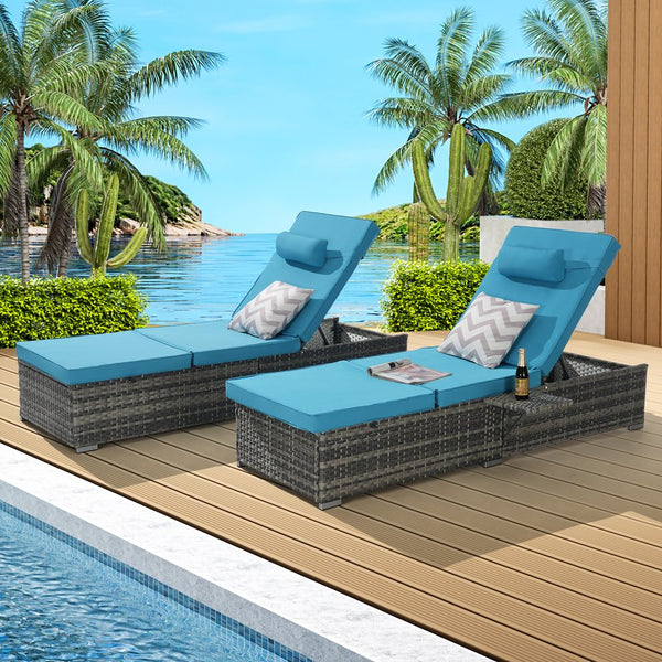 English Elm Outdoor Pe Rattan Chaise Loungers Set of 2 with Cushions Poolside Patio Resort Style Light Blue W874P266306