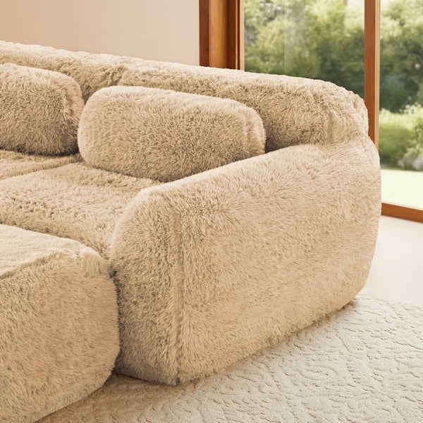 English Elm 114''soft Plush Modular Sectional Sofa with Cloud Cushions for Living Room Theater Light Khaki W714S01567