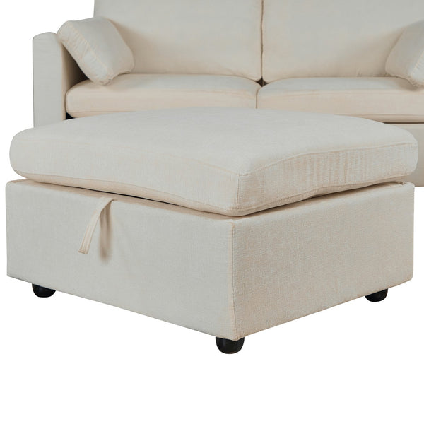 English Elm Yr2169bg-2p-2ot,lr,right,arm,ot*2 Chenille Fleece Right Arm Sectional Piece with Spring Support Beige W308S00173