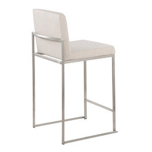 English Elm Fuji Set Of 3 High Back Counter Stools In Beige Fabric With Stainless Steel Frame For Modern Spaces B202P221969