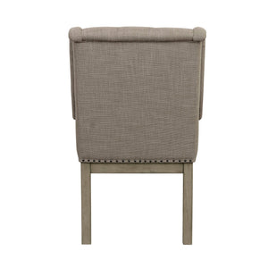English Elm Traditional Button-tufted Dining Armchairs Set of 2 Nailhead Trim Cream Polyester B011P467872