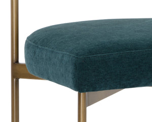 Sunpan SENECA Dining Chair – Stylish Antique Brass Frame with Danny Teal Upholstery for Modern Elegance 109133