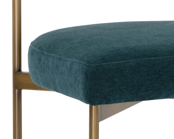 Sunpan SENECA Dining Chair – Stylish Antique Brass Frame with Danny Teal Upholstery for Modern Elegance 109133