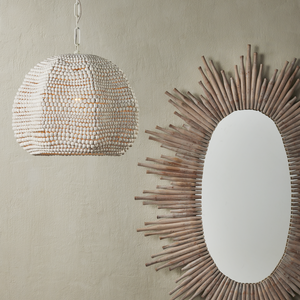 Octavia White Pendant Light - Elegant Bohemian Ceiling Fixture with Wood Beads for Coastal Spaces