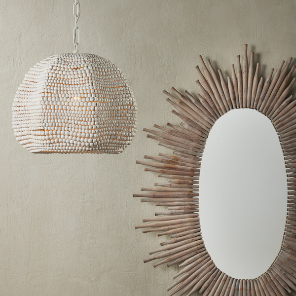 Octavia White Pendant Light - Elegant Bohemian Ceiling Fixture with Wood Beads for Coastal Spaces