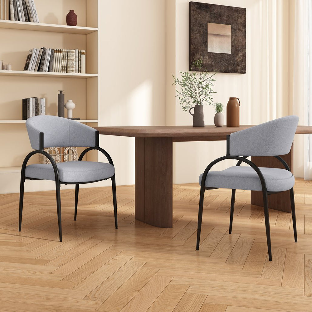 English Elm Upholstered Gray Fabric Dining Chair Set of Two with Sleek Metal Legs Modern Style N768P184752L