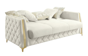 English Elm Lippa Quilted Polyester Sleeper Sofa with Gold Legs Storage and Contemporary Style Off White B009S02230