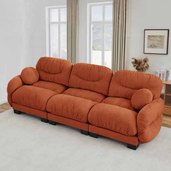 English Elm Pleated Chenille Three Seater Modular Sofa with Ergonomic Foam and Curved Armrests Orange W5656S00067