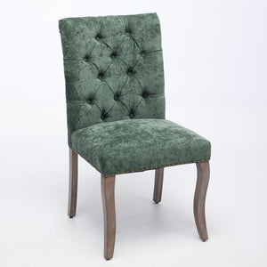 English Elm Upholstered Chenille Tufted Dining Chairs Set of 2 with Curved Wood Legs Club Style Olive Green W1143P457782