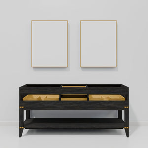 English Elm Black Oak Double Bath Vanity With 72" White Quartz Top, Faucets & 34" Mirrors For Modern Elegance B2731S02200
