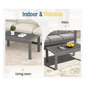 English Elm 43" Outdoor Coffee Table with Wood Grain Top on Powder Coated Iron for Patio Lounging Gray B082P455180