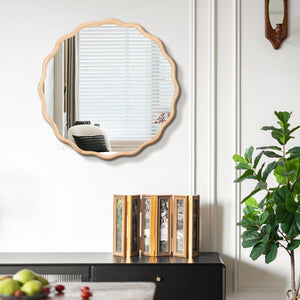 English Elm Solid Wood Wavy Mirror - Modern Wall Art Decor For Bathroom, Bedroom, Living Room & Entryway 36" W1445P189598-GIGA