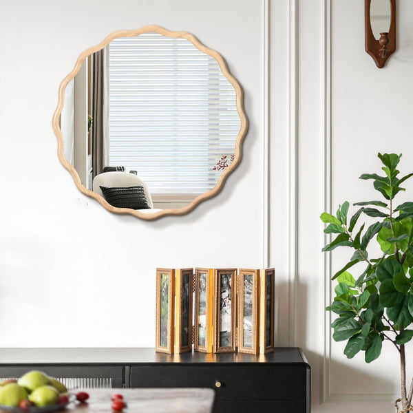 English Elm Solid Wood Wavy Mirror - Modern Wall Art Decor For Bathroom, Bedroom, Living Room & Entryway 36" W1445P189598-GIGA