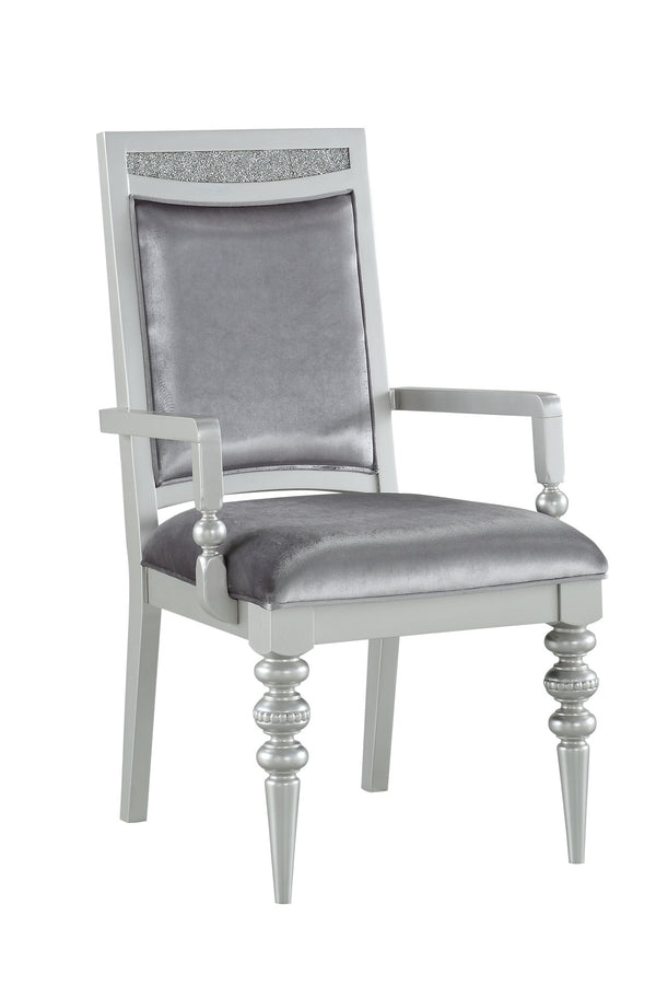 English Elm Maverick Elegant Fabric Side Chair with Rhinestone Inlays, Turned Legs & Padded Seat for Dining Silver 43 L x 23 W x 18 H B2726P269247