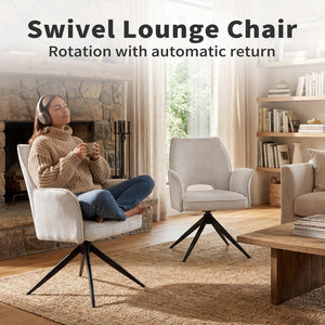 English Elm Fabric Swivel Dining Chairs Set of 2 with 360 Rotation Removable Arms Metal X-frame White W3851P452876
