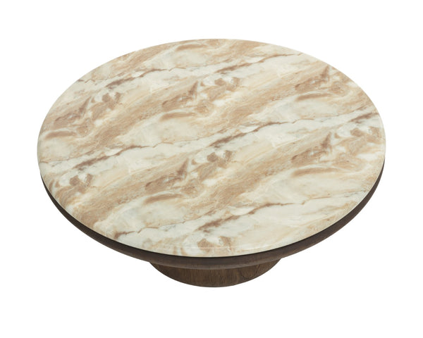 Sunpan ORULA Coffee Table - Sculptural Marble-Look Design with Brown Oak Base for Modern Living Rooms 112807
