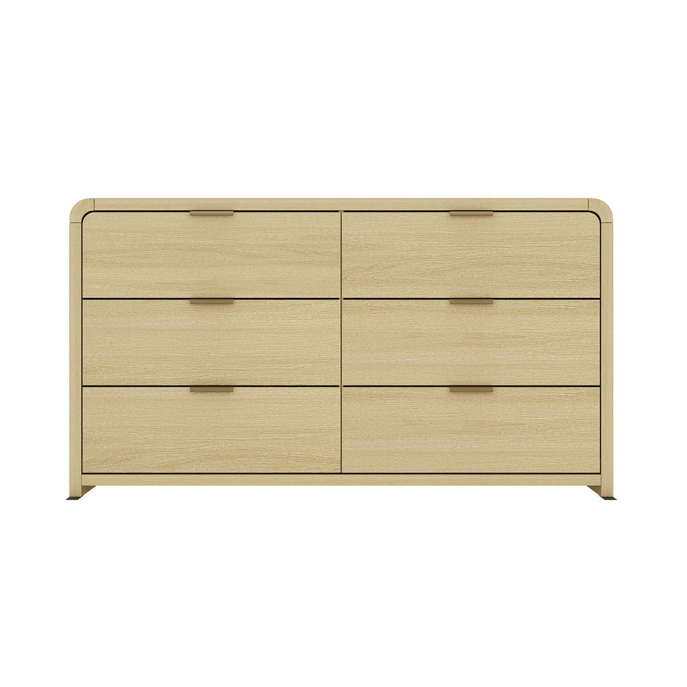 English Elm Grace 60" Dresser Natural Oak — 6-Drawer Modern Solid Wood Look, Metal Glam Handles, TV-Ready B365S00063