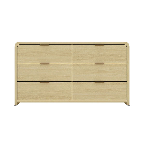 English Elm Grace 60" Dresser Natural Oak — 6-Drawer Modern Solid Wood Look, Metal Glam Handles, TV-Ready B365S00063