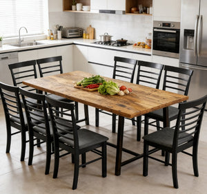 English Elm Modern Farmhouse Rubberwood Dining Chairs with Slatted Back and Cushioned Seat Set of 2 T3971P429276