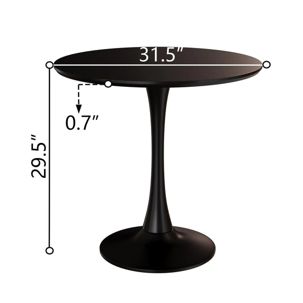 English Elm 31.5" Round Black Mdf Dining Table Tulip Pedestal Base Mid-century Modern Small Spaces W3732P434886