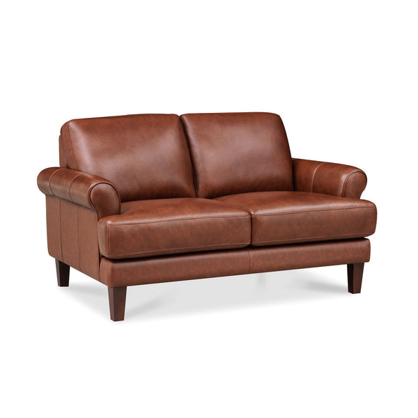 English Elm Dawn Leather Loveseat with Top-Grain Seating, Pocket Coil Cushions, Feather-Memory Foam Comfort Brown B2705P338103
