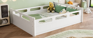 English Elm Twin Low Profile Floor Bed with Guardrails Pine Wood Frame Minimalist Bedroom White W1580P438792