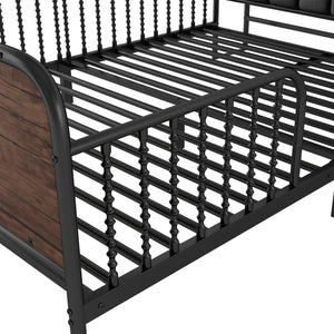 English Elm Full Solid Wood Kids Platform Bed with Guardrail, Low-Profile Durable Pine & MDF, 350LB Capacity Black 58.27 L x 16.93 W x 9.65 H W2593P337445