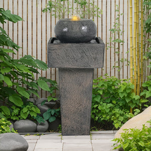 English Elm Christopher Knight Home® - 25.59"H Minimalist Concrete Column Fountain with LED Illumination, Durable Weatherproof Outdoor Accent N765P324547G