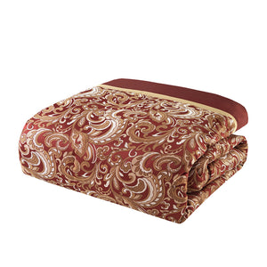 JLA Home Madison Park Essentials - 24 Piece Room in a Bag Complete 24-Piece Jacquard Paisley Bedding Ensemble with Curtains, Elegant Texture Red MPE10-633