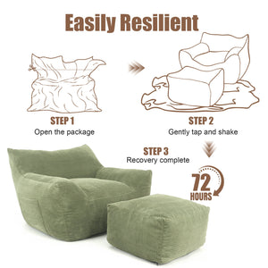 English Elm Bean Bag Chair with Armrests Shredded Foam Fill Oversized Lounge Seat for Adults Green W5385P433244