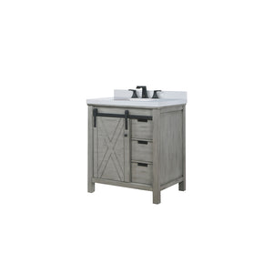 English Elm Ash Grey Bath Vanity 30" W X 22" D With Cultured Marble Top & Matte Black Faucet For Modern Elegance B2731P260110