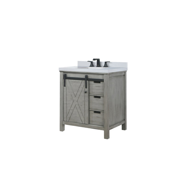English Elm Ash Grey Bath Vanity 30" W X 22" D With Cultured Marble Top & Matte Black Faucet For Modern Elegance B2731P260110