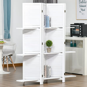 English Elm HOMCOM 4-Panel 67" Wood Privacy Screen Room Divider with 3 Removable Shelves, Folding White Decor W2225P200779