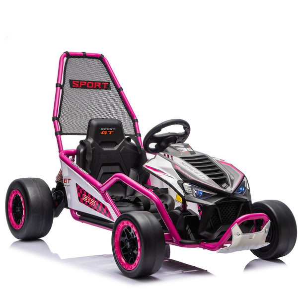 English Elm 24v Dual Motor Kids Go Kart with Drift Mode Roll Cage and Rear Suspension Ages 6 to 12 Rose Pink W1578P454058