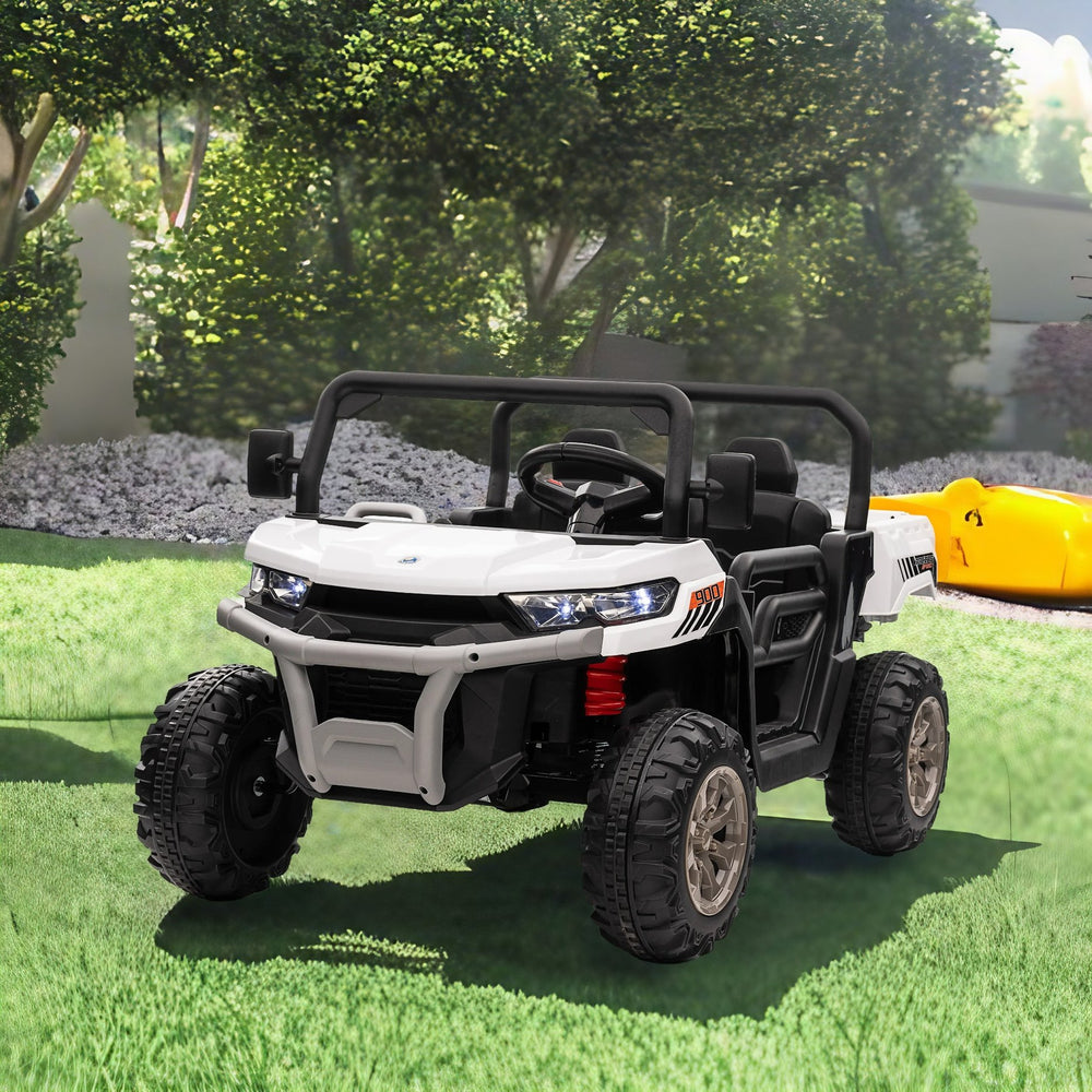 English Elm 24v Kids Ride on Dump Truck Two Seat Electric Utv with Tilting Bed and Remote Control White W1578P188522