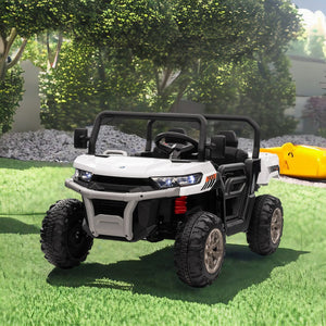 English Elm 24v Kids Ride on Dump Truck Two Seat Electric Utv with Tilting Bed and Remote Control White W1578P188522