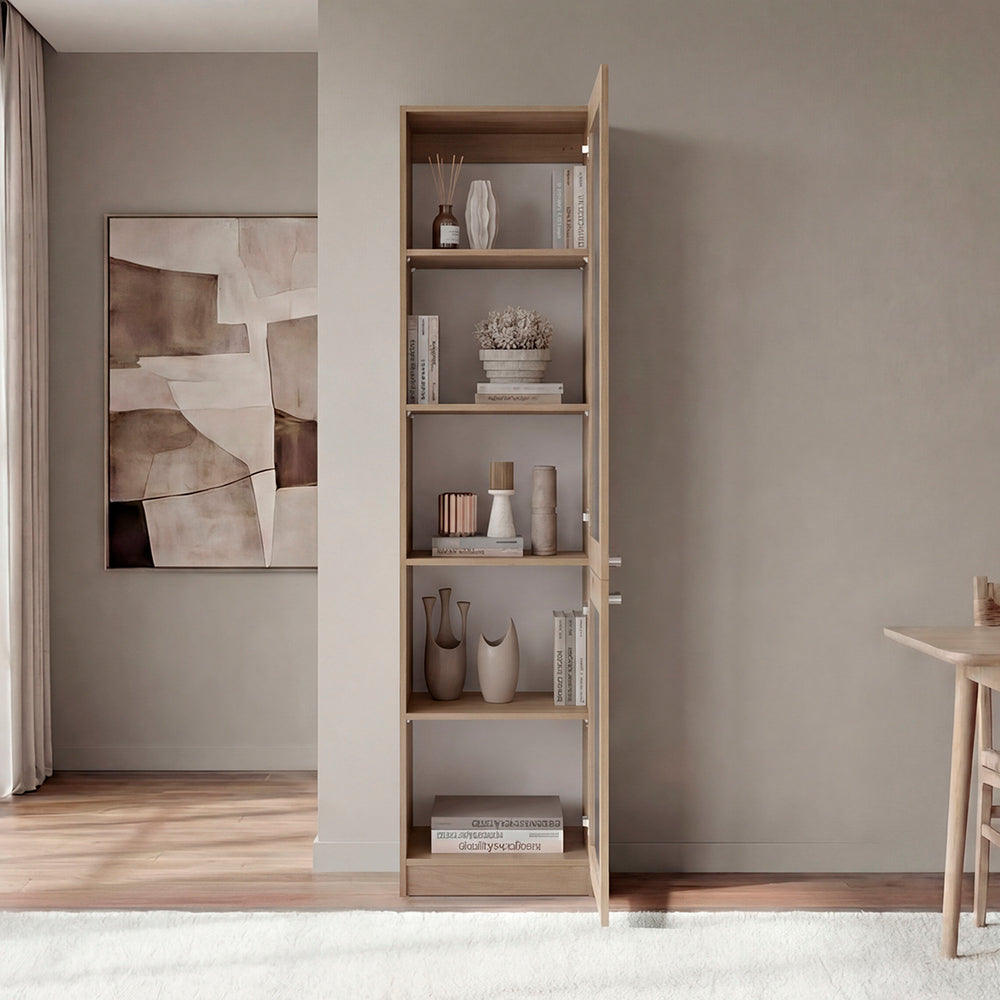 English Elm Butte Tall Two-tone Oak Bookcase with Concealed Doors and Open Shelves for Home Office B097P480469