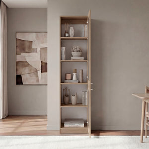 English Elm Butte Tall Two-tone Oak Bookcase with Concealed Doors and Open Shelves for Home Office B097P480469