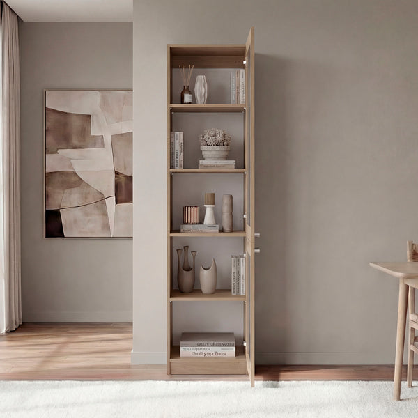 English Elm Butte Tall Two-tone Oak Bookcase with Concealed Doors and Open Shelves for Home Office B097P480469