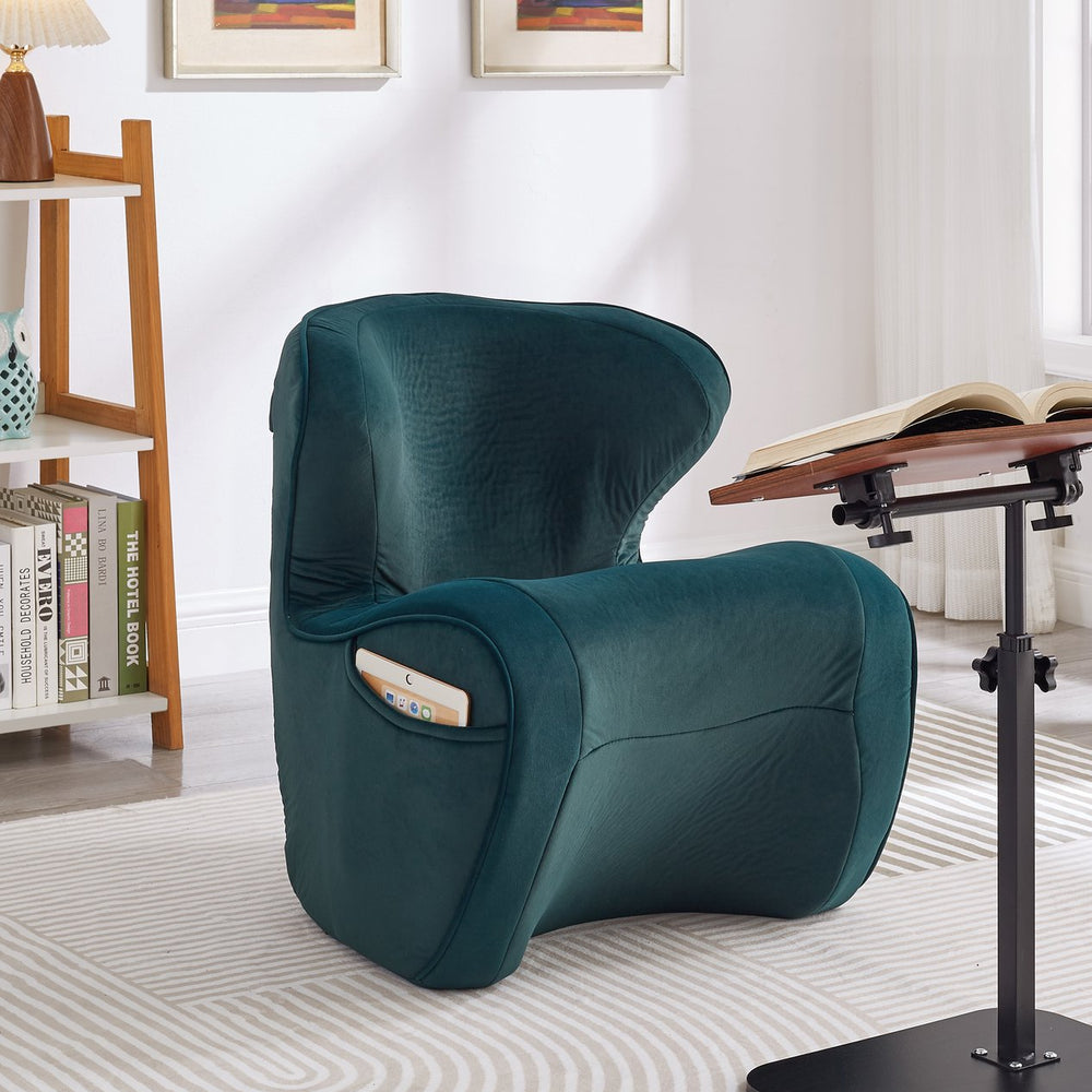 English Elm Ergonomic Floor Chair Velvet Upholstered Lumbar Support Seat for Reading Nook or Lounge Dark Green W1097P462005