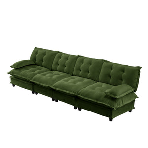 English Elm 138" Modular Cloud Sectional Sofa Deep Seat Chenille Upholstery for Living Room Green W714S01731