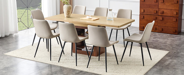 English Elm Scalable Extendable Dining Set with Wood Grain Table and Gray Linen Chairs 8 Piece Black,Walnut,Warm Grey,Wood W1151S04683