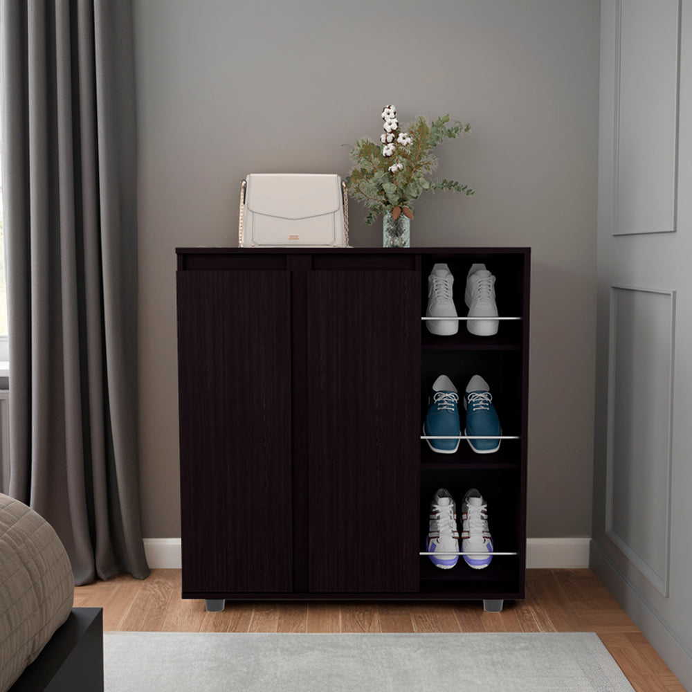 English Elm Flippin Slim Shoe Cabinet with Eleven Shelves Two Doors Dark Wengue Bedroom Storage B097P407598