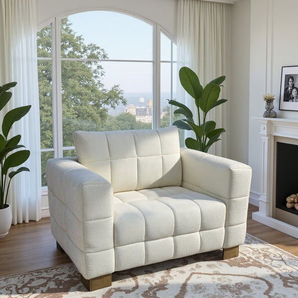 English Elm Fx-p54-1s-be2 Plush Accent Chair with Gold Legs Mid-century Modern Living Room Seat Beige W576S00210
