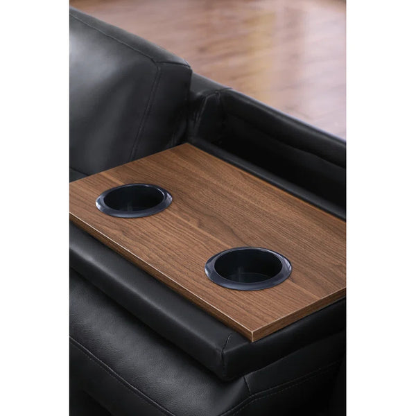 English Elm Black Faux Leather L Shaped Sectional with Cup Holders Nailhead Trim Storage Black B2730S00026