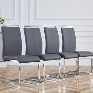 English Elm Table & 6 Dark Gray Pu Chairs Set - Modern Glass Top With Marble Pattern & Stainless Steel Legs W1151S02610-GIGA