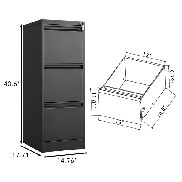 English Elm 3 Drawer Locking Steel File Cabinet Narrow Powder Coated Build for Home Office W1247P173369