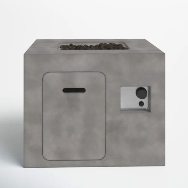 English Elm 24'' Fiber-Reinforced Concrete Outdoor Fire Pit with Hidden Tank Door, 40,000 BTU, Year-Round Use B120P198794