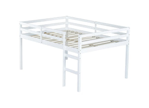 English Elm Full Rubber Wood Loft Bed with Ladder and Under-Bed Storage Space, Sturdy Minimalist Design for Comfort White W504P283526